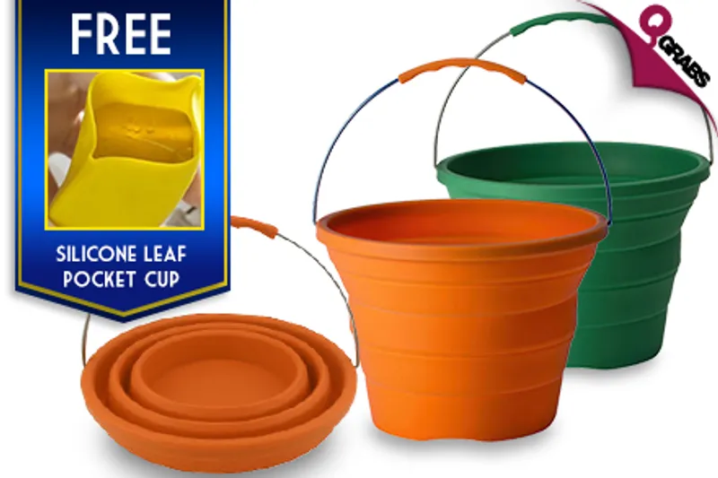 From QR39 Save Space with a Collapsible Bucket - Each with FREE Silicone Leaf Pocket Cup! (Up to QR218 Value)